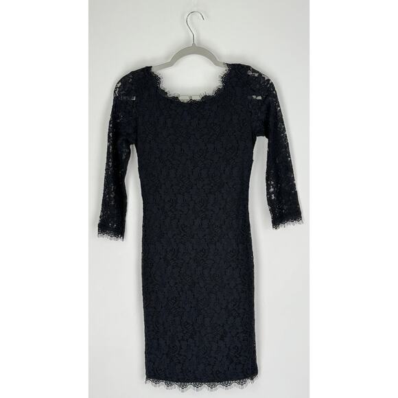 Diane Von Furstenberg Lace Zarita Scoop Mini Dress Womens Size 0 Black New - Picture 5 of 13